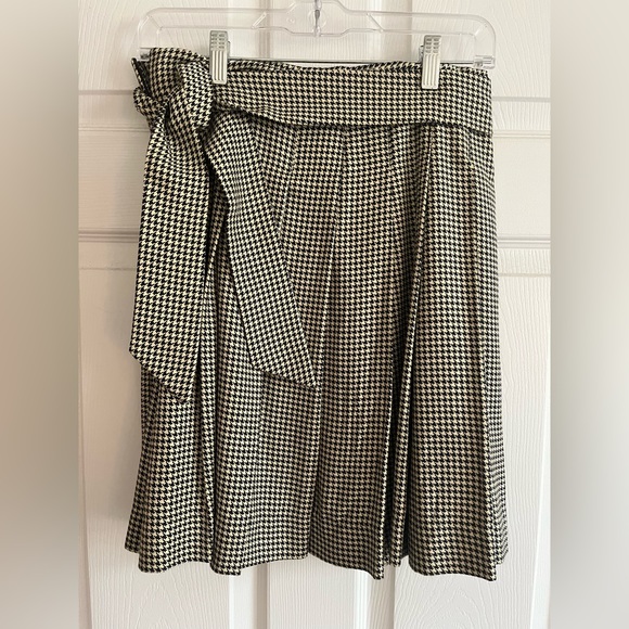 Green Houndstooth Plaid Vintage Pleated Skirts for Women Autumn Winter Elegant Knee Length Rockabilly Skirt